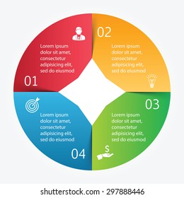 Vector circle infographic. Template for cycle diagram, graph, presentation and round chart. Business concept with 4 options, parts, steps or processes. Data visualization.