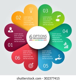 Vector circle infographic. Template for cycle diagram, graph, presentation and round chart. Business concept with 6 options, parts, steps or processes. Data visualization.