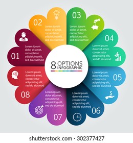 Vector circle infographic. Template for cycle diagram, graph, presentation and round chart. Business concept 8 with options, parts, steps or processes. Data visualization.