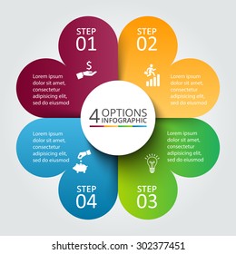 Vector circle infographic. Template for cycle diagram, graph, presentation and round chart. Business concept with 4 options, parts, steps or processes. Data visualization.