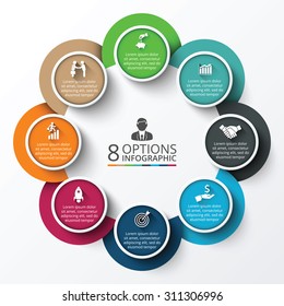 Vector circle infographic. Template for cycle diagram, graph, presentation and round chart. Business concept with 8 options, parts, steps or processes. Data visualization.