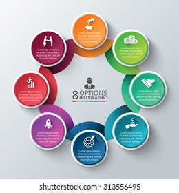 Vector circle infographic. Template for cycle diagram, graph, presentation and round chart. Business concept with 8 options, parts, steps or processes. Data visualization.