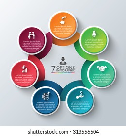 Vector circle infographic. Template for cycle diagram, graph, presentation and round chart. Business concept with 7 options, parts, steps or processes. Data visualization.