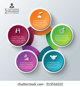 Vector circle infographic. Template for cycle diagram, graph, presentation and round chart. Business concept with 5 options, parts, steps or processes. Data visualization.