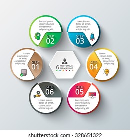 Vector circle infographic. Template for cycle diagram, graph, presentation and round chart. Business concept with 6 options, parts, steps or processes. Data visualization.