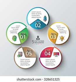 Vector circle infographic. Template for cycle diagram, graph, presentation and round chart. Business concept with 5 options, parts, steps or processes. Data visualization.