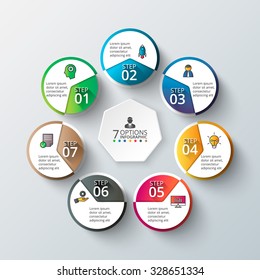 Vector circle infographic. Template for cycle diagram, graph, presentation and round chart. Business concept with 7 options, parts, steps or processes. Data visualization.