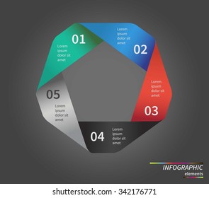 Vector circle infographic. Template for cycle diagram, graph, presentation and round chart. Business concept with 5 options, parts, steps or processes. Data visualization.