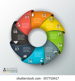 Vector circle infographic. Template for cycle diagram, graph, presentation and round chart. Business concept with 8 options, parts, steps or processes. Data visualization.