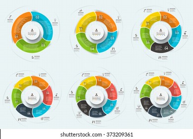 Vector circle infographic. Template for cycle diagram, graph, presentation and round chart. Business concept with 3, 4, 5, 6, 7 and 8 options, parts, steps or processes. Data visualization.