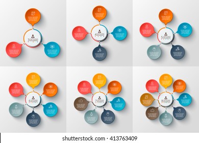 Vector circle infographic. Template for cycle diagram, graph, presentation and round chart. Business concept with 3, 4, 5, 6, 7 and 8 options, parts, steps or processes. Data visualization.