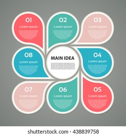 Vector circle infographic. Template for cycle diagram, graph, presentation and round chart. Business concept with 8 options, parts, steps or processes. Abstract background.