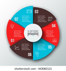 Vector circle infographic. Template for cycle diagram, graph, presentation and round chart. Business concept with 6 options, parts, steps or processes. Data visualization.