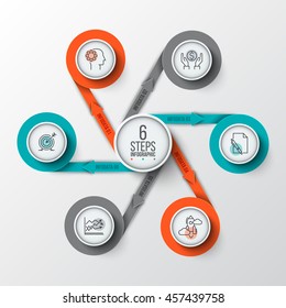 Vector circle infographic. Template for cycle diagram, graph, presentation and round chart. Business concept with 6 options, parts, steps or processes. Data visualization.