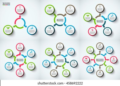 Vector circle infographic. Template for cycle diagram, graph, presentation and round chart. Business concept with 3, 4, 5, 6, 7 and 8 options, parts, steps or processes. Data visualization. 