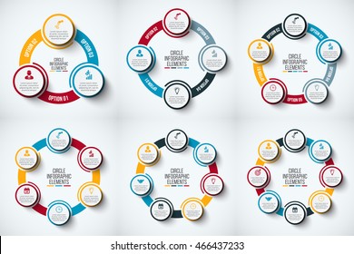 Vector circle infographic. Template for cycle diagram, graph, presentation and round chart. Business concept with 3, 4, 5, 6, 7 and 8 options, parts, steps or processes. Data visualization.