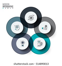 Vector circle infographic. Template for cycle diagram, graph, presentation and round chart. Business concept with 5 options, parts, steps or processes. Stroke icons.