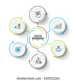 Vector circle infographic. Template for cycle diagram, graph, presentation and round chart. Business concept with 6 options, parts, steps or processes. Stroke icons.