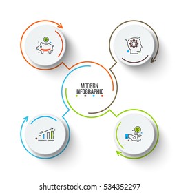 Vector Circle Infographic. Template For Cycle Diagram, Graph, Presentation And Round Chart. Business Concept With 4 Options, Parts, Steps Or Processes. Stroke Icons.