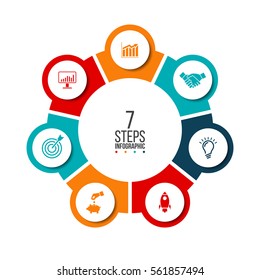 Vector circle infographic. Template for cycle diagram, graph, presentation and round chart. Business concept with 7 options, parts, steps or processes. Data visualization.