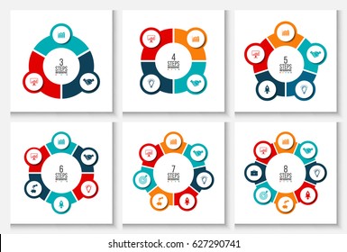 Vector circle infographic. Template for cycle diagram, graph, presentation and round chart. Business concept with 3, 4, 5, 6, 7 and 8 options, parts, steps or processes. Data visualization.