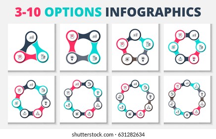Vector circle infographic. Template for cycle diagram, graph, presentation and round chart. Business concept with 3, 4, 5, 6, 7, 8, 9 and 10 options, parts, steps or processes. Data visualization.