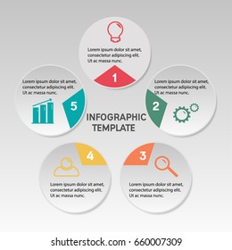 Vector circle infographic. Template for cycle diagram, graph, presentation and round chart. Business concept with 5 options, parts, steps or processes