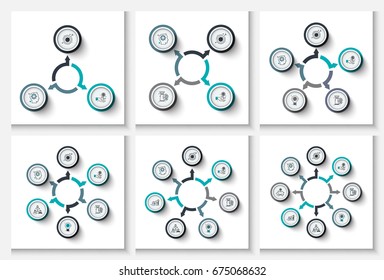 Vector circle infographic. Template for cycle diagram, graph, presentation and round chart. Business concept with 3, 4, 5, 6, 7 and 8 options, parts, steps or processes. Data visualization.