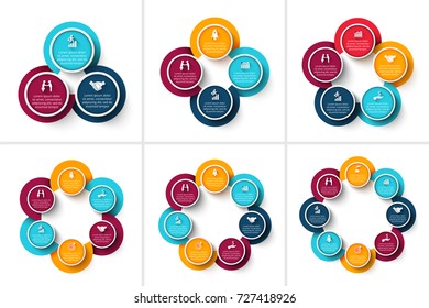 Vector circle infographic. Template for cycle diagram, graph, presentation and round chart. Business concept with 3, 4, 5, 6, 7 and 8 options, parts, steps or processes. Data visualization.
