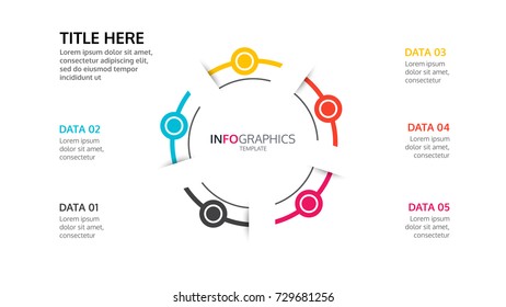 Vector circle infographic. Template for cycle diagram, graph, presentation and round chart. Business concept with 5 options.