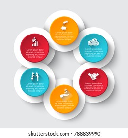 Vector circle infographic. Template for cycle diagram, graph, presentation and round chart. Business concept with 6 options, parts, steps or processes. Data visualization.