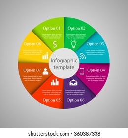 Vector circle infographic template. Template for cycling diagram, graph, presentation and round chart. Business concept with 8 options, parts, steps or processes. Abstract background