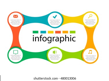 Vector circle for infographic. Template for cycling diagram, graph, presentation and round chart. Business concept with 6 options, parts, steps or processes. Set of different colors