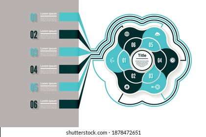 Infografía del círculo vectorial. Plantilla para diagrama, gráfico, presentación y gráfico. Concepto de negocio con 6 opciones, partes, pasos o procesos. Antecedentes abstractos