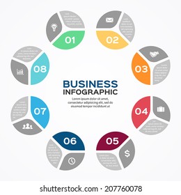Vector circle infographic. Template for diagram, graph, presentation and chart. Business concept with eight options, parts, steps or processes. Abstract background.