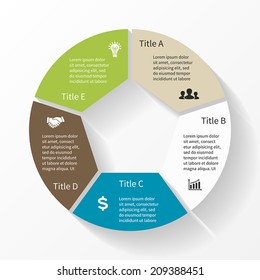 Vector circle infographic. Template for diagram, graph, presentation and chart. Business concept with five options, parts, steps or processes. Abstract background.