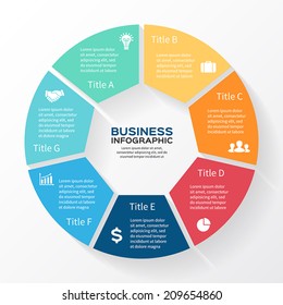 Vector circle infographic. Template for diagram, graph, presentation and chart. Business concept with seven options, parts, steps or processes. Abstract background.