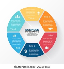 Vector circle infographic. Template for diagram, graph, presentation and chart. Business concept with six options, parts, steps or processes. Abstract background.