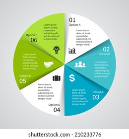 Vector circle infographic. Template for diagram, graph, presentation and chart. Business concept with six options, parts, steps or processes. Abstract background.