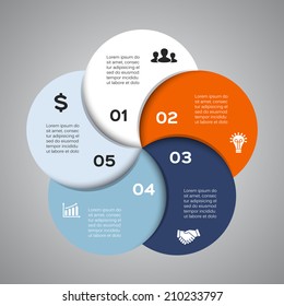 Vector circle infographic. Template for diagram, graph, presentation and chart. Business concept with five options, parts, steps or processes. Abstract background.