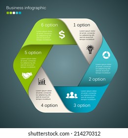 Vector circle infographic. Template for diagram, graph, presentation and chart. Business concept with 6 options, parts, steps or processes. Abstract background.