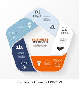 Infografía del Vector Circle. Plantilla de diagrama, gráfico, presentación y gráfico. Concepto de negocio con 5 opciones, partes, pasos o procesos. Antecedentes Abstractas.