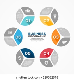 Vector circle infographic. Template for diagram, graph, presentation and chart. Business concept with 6 options, parts, steps or processes. Abstract background.