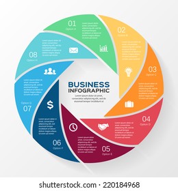 Vector circle infographic. Template for diagram, graph, presentation and chart. Business concept with 8 options, parts, steps or processes. Abstract background.