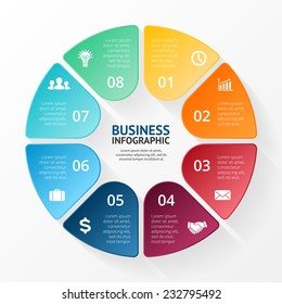 Vector Circle Infographic. Template For Diagram, Graph, Presentation And Chart. Business Concept With 8 Options, Parts, Steps Or Processes. Abstract Background.