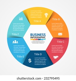 Vector Circle Infographic. Template For Diagram, Graph, Presentation And Chart. Business Concept With 6 Cyclic Options, Parts, Steps Or Processes. Abstract Background.