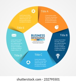 Vector circle infographic. Template for diagram, graph, presentation and chart. Business concept with 5 cyclic options, parts, steps or processes. Abstract background.