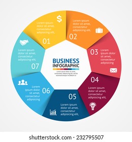 Vector Circle Infographic. Template For Diagram, Graph, Presentation And Chart. Business Concept With 7 Cyclic Options, Parts, Steps Or Processes. Abstract Background.