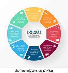 Vector Circle Infographic. Template For Diagram, Graph, Presentation And Chart. Business Concept With 8 Options, Parts, Steps Or Processes. Abstract Background.