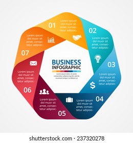 Vector Circle Infographic. Template For Diagram, Graph, Presentation And Chart. Business Concept With 7 Options, Parts, Steps Or Processes. Abstract Background.